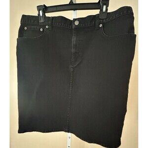 Women Ralph Lauren Denim Jean Skirt Sz.16 Black Dark Wash Rear Slit Preppy Punk